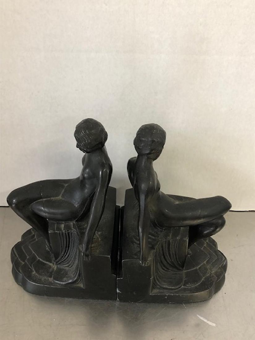 Pair Art Deco Figural Metal Bookends: Frankart Style