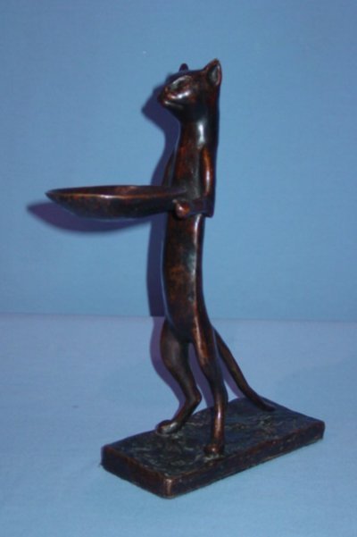 661: BRONZE CAT SCULPTURE HOLDING TRAY SIGNED DIEGO