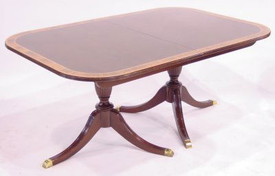 Baker Rosewood Banded Dining Room Table: w/Double Duncan Phyfe Pedestal, no leaves. Approx. 66" L x 44" W, Banding 2" W