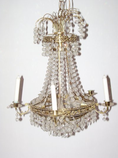 Swedish bronze & crystal 5 light chandelier