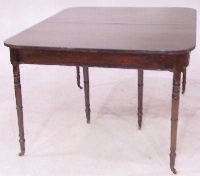 19th c. Federal dining room table: 19th c. Federal dining room table with beaded edge & turned feet with cup wheels. Approx. 45" x 58" x 30" H