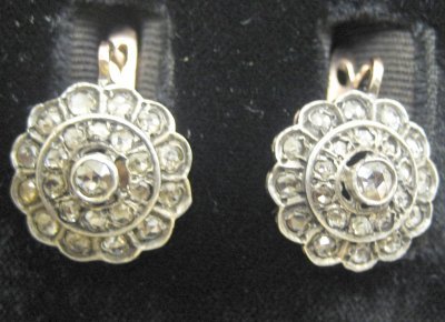 Russian gold round earrings with silver top