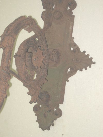 19th c. wrought iron glass light mount - 2