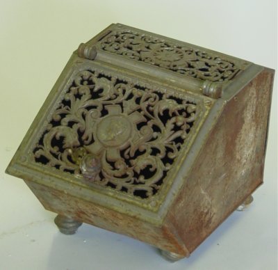 19th c. iron coal scuttle stamped JHE Wien