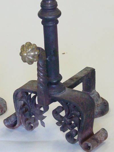 Pair 19th c. cannon ball brass & iron andirons - 2