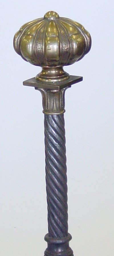 Pair 19th c. cannon ball brass & iron andirons - 3