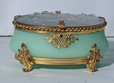 French green opaline box with crystal lid