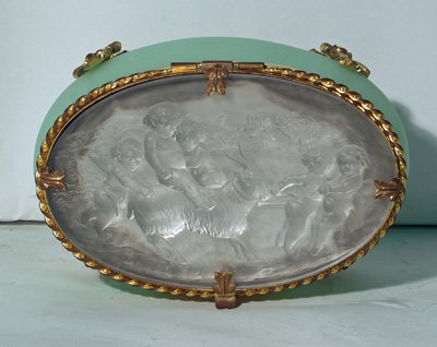 French green opaline box with crystal lid - 2
