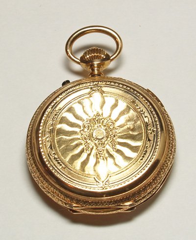 Gold, cobalt enamel & diamond pocket watch - 2