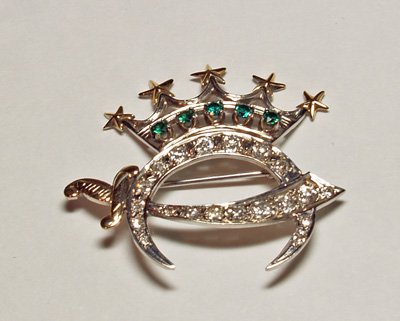 14kt gold, diamond & emerald brooch