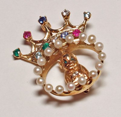 14kt yellow gold, pearl & multi precious stones