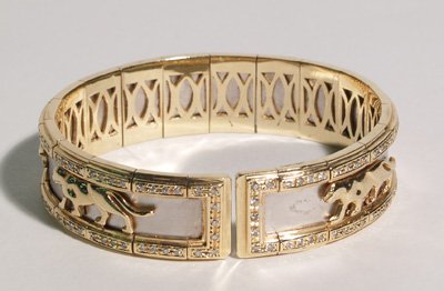 Cartier style gold band bracelet of panther - 2