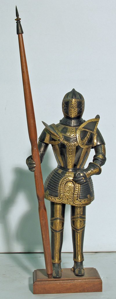 Pair patinated bronze armored knights  - 2