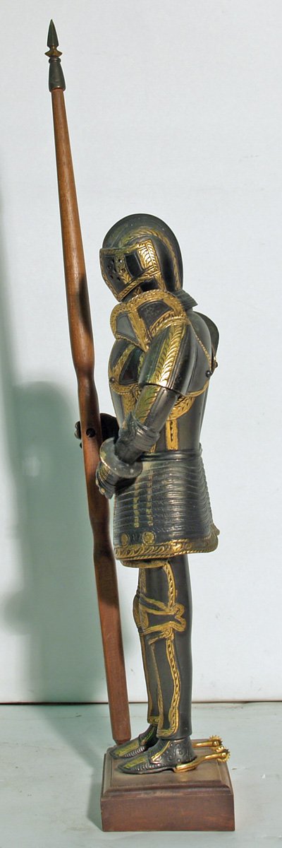 Pair patinated bronze armored knights  - 3