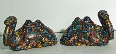 Pair Antique cloisonne lidded camels