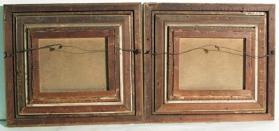 Pair 19th c. oil on prints on canvas - 4
