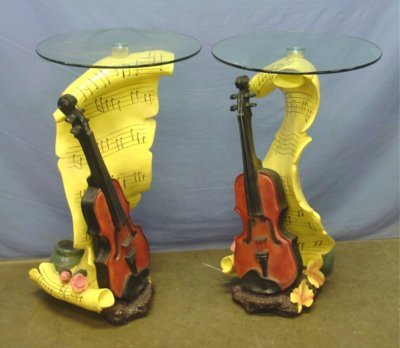 Pair lamp tables with musical motif bases