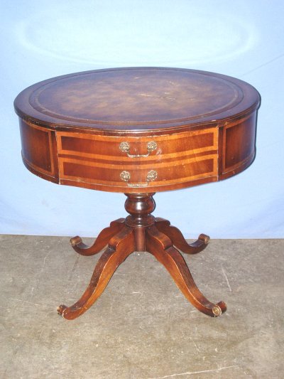 Mahogany leather top drum table Ca. 1930's