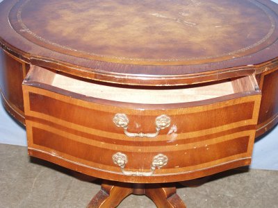 Mahogany leather top drum table Ca. 1930's - 2