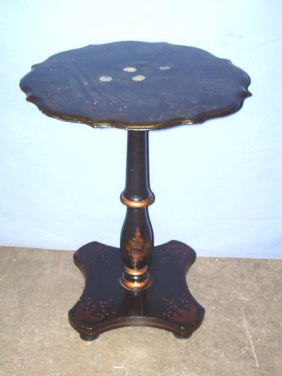 19th c. black papier mache inlaid table 