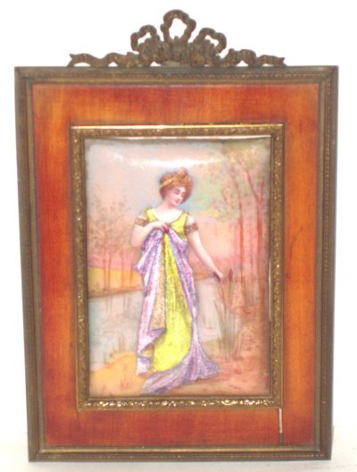 19th c. French handpainted enamel of a lady