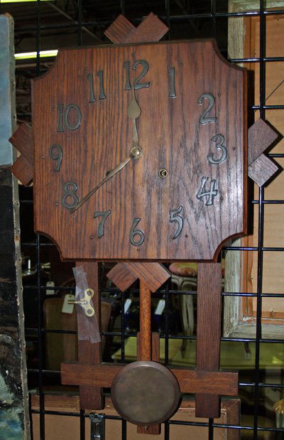 Time & strike oak 8 day Mission style wall clock: Approx. 24" H x 16" W