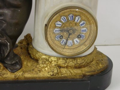 19th c bronze & marble spelter clock signed Moreau - 2