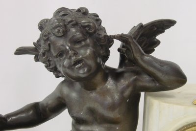 19th c bronze & marble spelter clock signed Moreau - 3