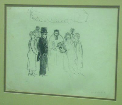 Max Weber Judaica drawing "The Wedding": Painting. Signed in pencil lower right. Approx. 10" x 12.5" W