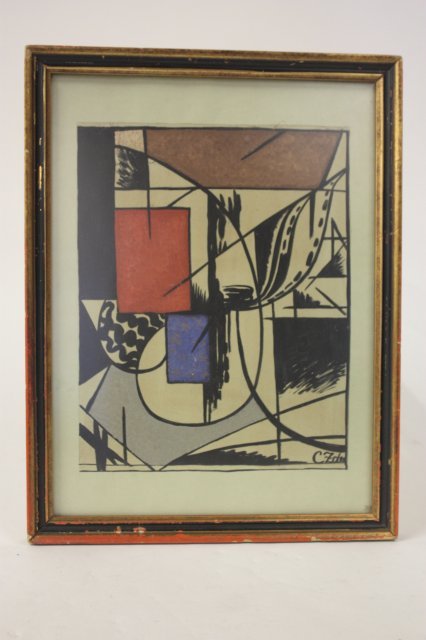Watercolor Russian artist attributed C. Zdanevich: "Cubist". Approx. 13.5" H x 10" W. Good condition.