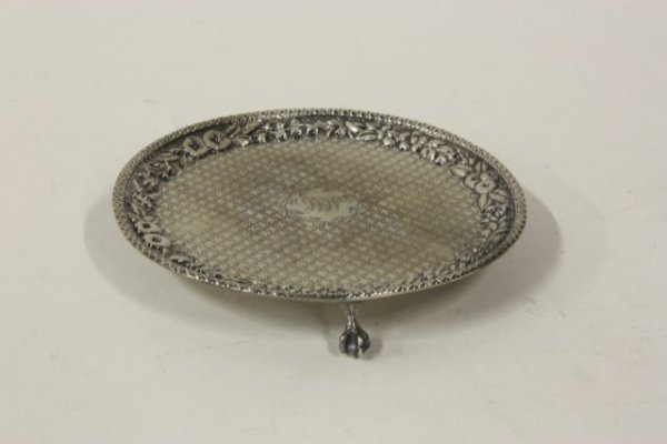 S. Kirk & Son sterling silver tray ca. 1870: Footed. Approx. 6" Diam., 4 oz.