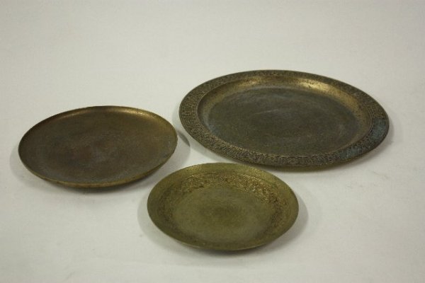 3 Tiffany Studios bronze plates: Approx. 6.75", 8" & 12" Diam.