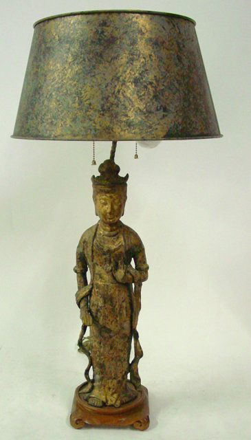 Bronze gilded "Hindu Goddess" mounted as lamp: Approx.24" H . From the estate of Seymour "Cy" Leslie, founder of MGM/UA Home Entertainment.