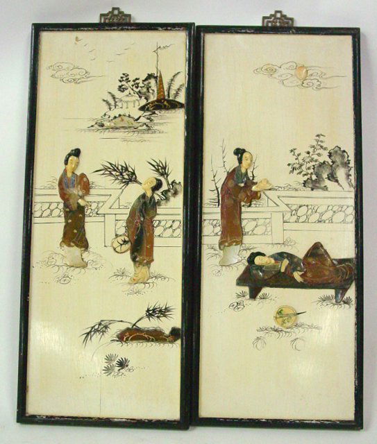 Pair Chinese hardstone plaques: From the estate of Seymour "Cy" Leslie, founder of MGM/UA Home Entertainment.