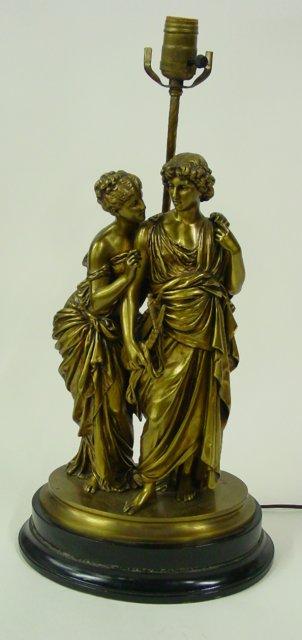 Grouping signed Moreau: French sculptor. Mounted as lamp. "Man & Woman". Lamp Approx. 23" H, Figure Approx. 15.5" H