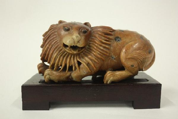 Soapstone "Lion" on wood stand: Approx. 7" H