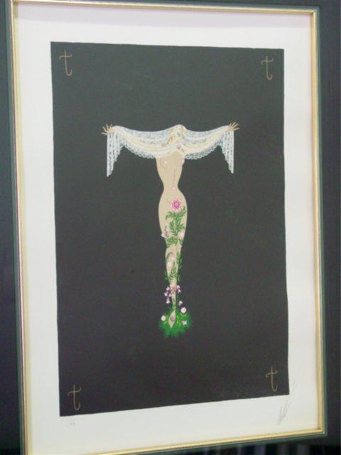 Erte color silkscreen "Letter T" 1976: Pencil signed by artist. With COA & receipt. Discontinued. Approx. 15" X 10"