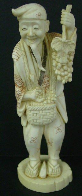 Ivory figure of "Fig Vendor" artist signed : Approx. 6.25" H. From the estate of an anonymous Orientalia collector in Edison, New Jersey.