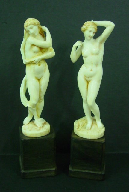 Two carved ivories "Venus": "Venus". Mounted on wood bases. Approx. 3.5" H