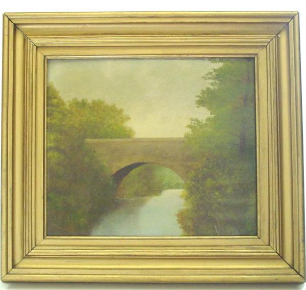 Painting "Landscape with Bridge": Approx. 11" H x 12" W