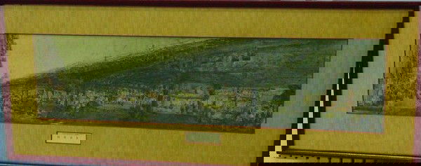 Framed watercolor on paper of "The Bowery": Printed on back "Painted by Chen Chi Lycinda Ltd. Gallery, Tenafly, NJ". Approx. 7" H x 28" W. Good condition. From the NYC estate of Milton & Dorothy Nowack.