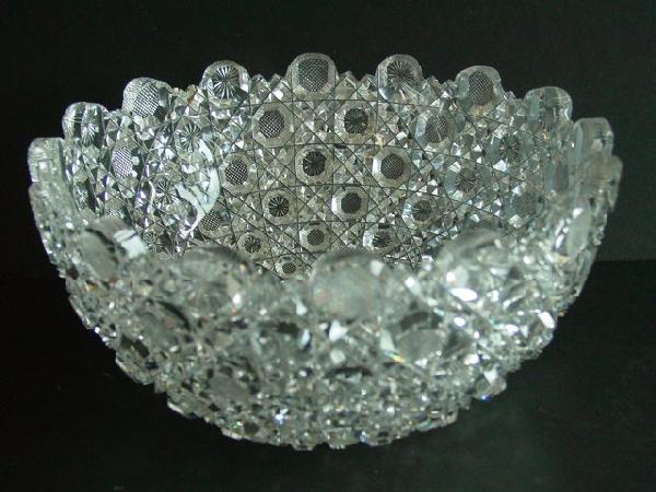 Brilliant cut glass bowl ca. 1900's: Minor flakes. Approx. 4.5" H x 8.75" W. From the NYC estate of Milton & Dorothy Nowack.