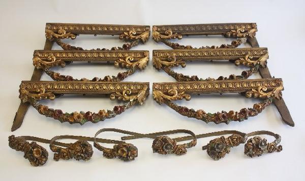 Lot of carved floral giltwood window treatments: Ca. 1920.