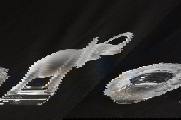 Lalique "Elephant" & bottle coaster: Elephant Approx. 6.5" H x 5.75". Coaster Approx. 6.5" Diam.