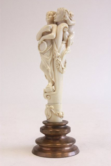 European antique figural carved ivory: On bronze base. Approx. 7.5" H