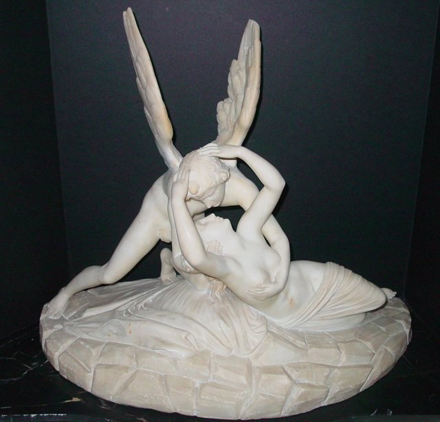 Alabaster sculpture "Angel Lovers": Approx. 20.5" h x 26" w.
