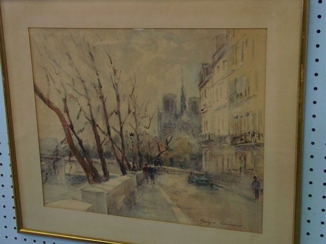 Georges Rouault Paris watercolor on paper: "Paris Street Scene". Good condition. From a Scarsdale NY estate. Approx. 19" W x 15.5" H