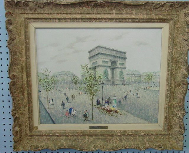 Framed oil painting signed A. Gisson: "Arc d' Triumph". Andre Gisson Approx. 16" x 20". From a retired Wayne, NJ dentist, collector of Judaica for over 30 years.