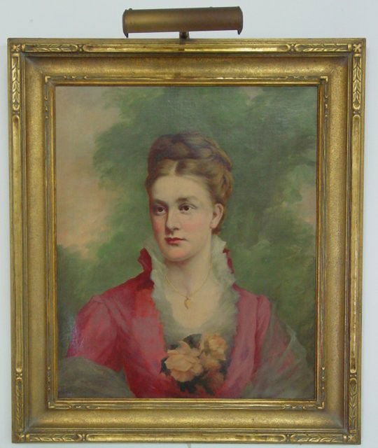 Gilt framed oil painting "Portrait of a Woman": On canvas. Approx. 20" x 25". Contents of the Brooklyn Heights Montague Terrace estate of J. Victor Herd & his wife Pauline Hoffman Herd