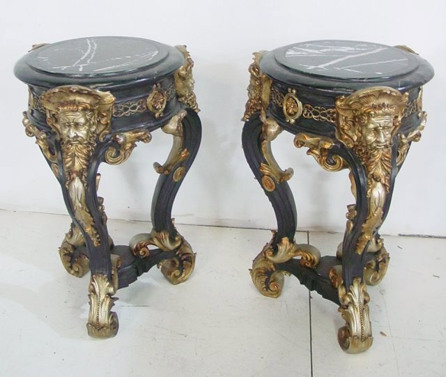 Pair marble & alabaster figural side tables: Approx. 19" Diam. x 31" H